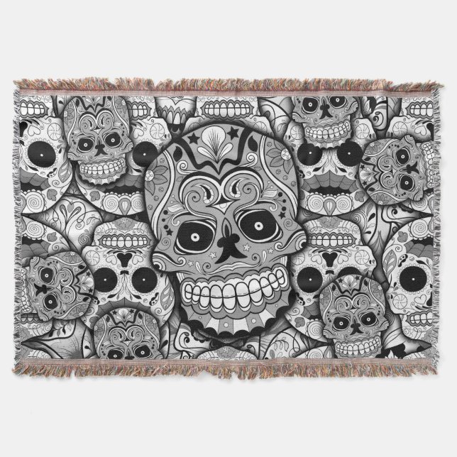 Sugar Skulls Pattern Throw Blanket (Front)
