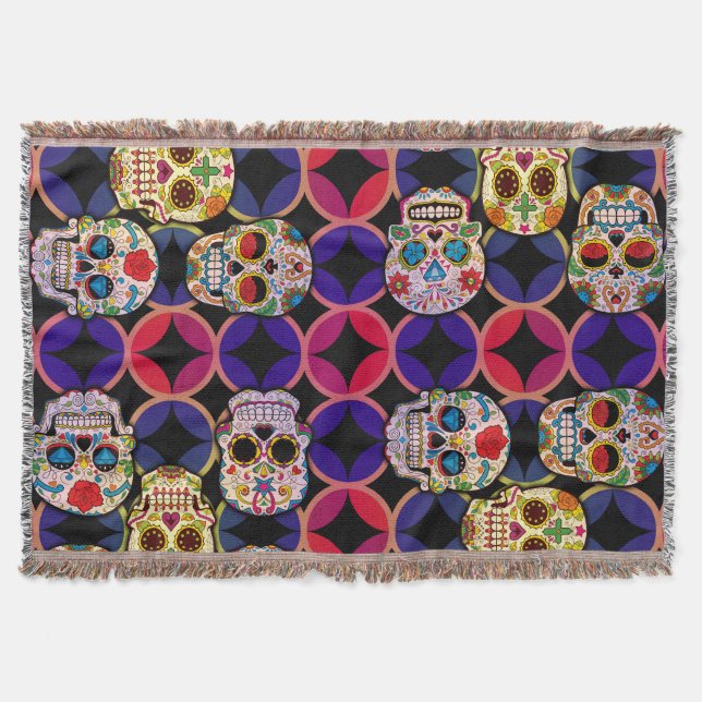 Sugar Skulls Pattern Throw Blanket (Front)