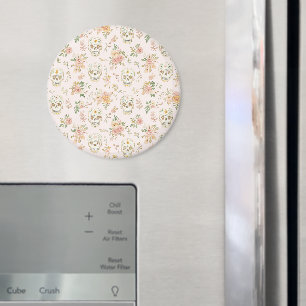 Sugar Skulls Peach Flowers Magnet