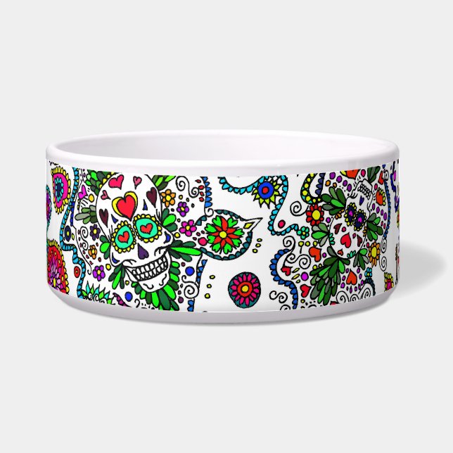 Sugar Skulls Pet Bowl (Front)
