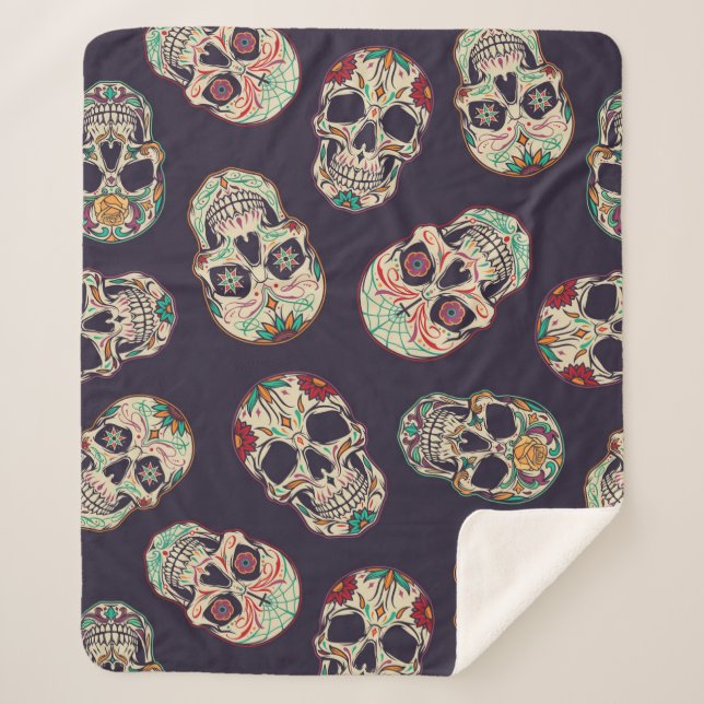 Sugar Skulls Sherpa Blanket (Front)