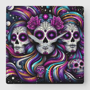 Sugar Skulls Square Wall Clock