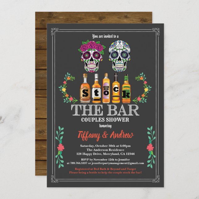 Sugar skulls stock The Bar invitation Halloween (Front/Back)
