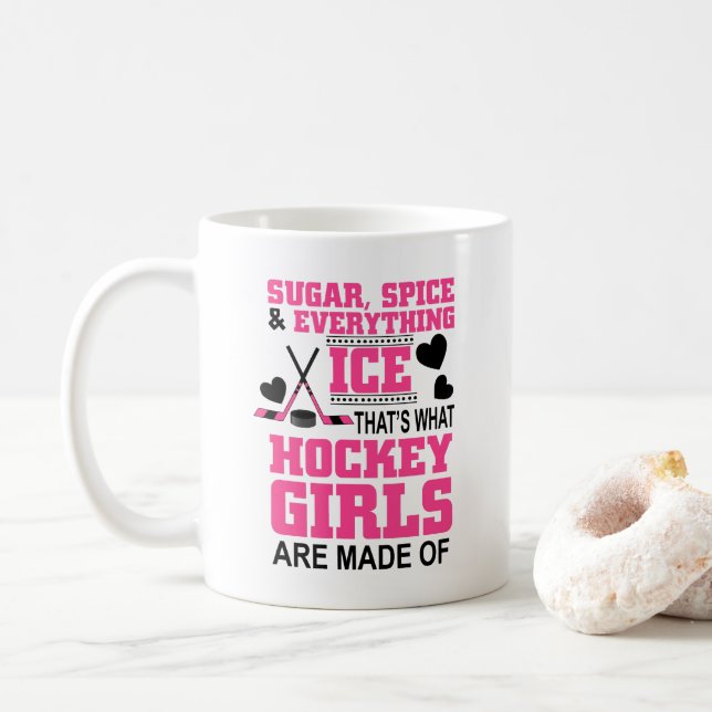 sugar spice and everything ice girls hockey coffee mug (With Donut)