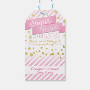 Sugar & Spice Pink & Gold Baby Shower Gift Tag