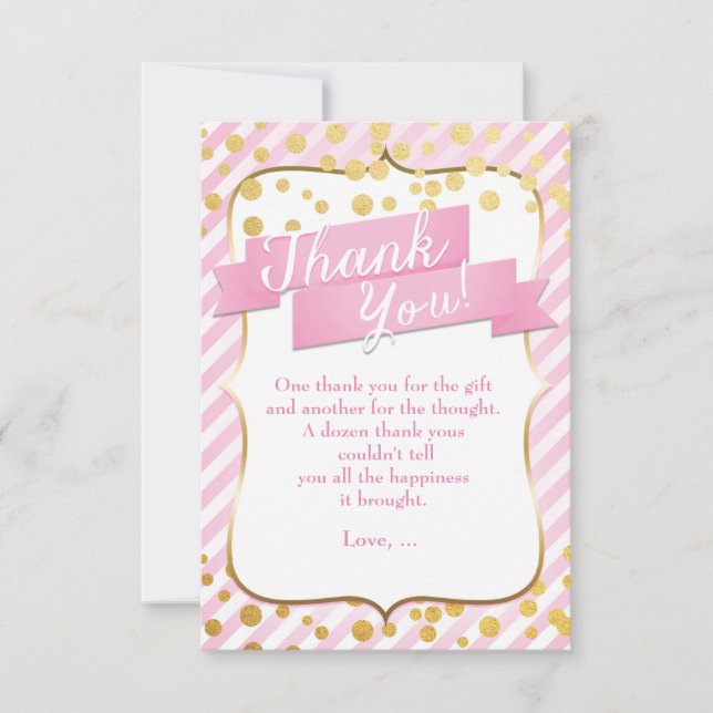 Sugar & Spice Pink & Gold Birthday Thank You Card (Front)