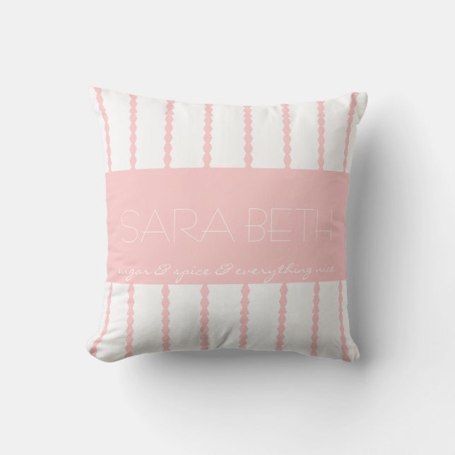 Sugar & Spice &... Pink/White Stripes w Name Cushion (Front)