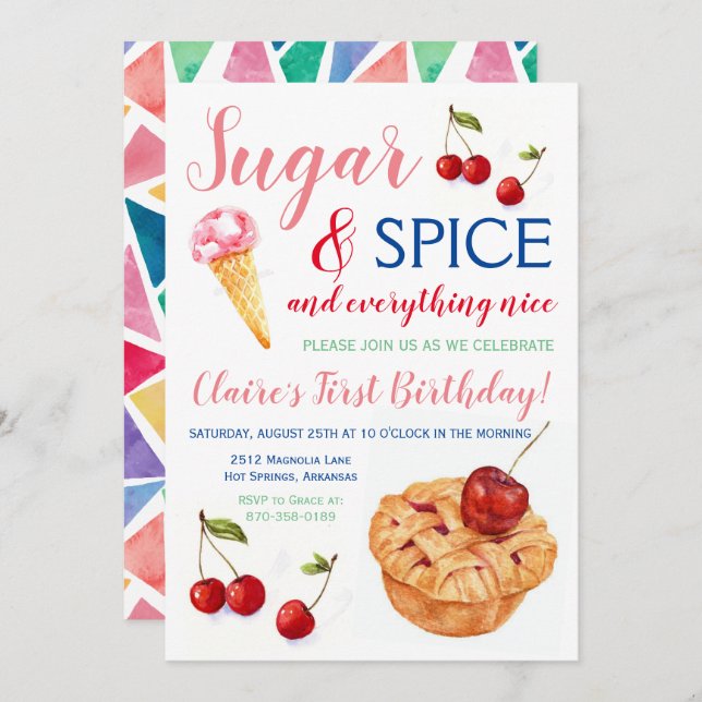 Sugar & Spice Sweet Birthday Invitation (Front/Back)