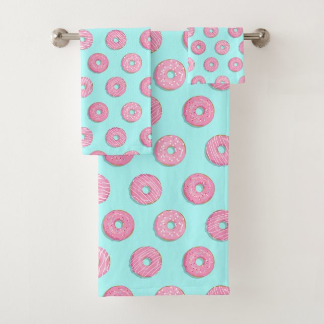 Sugar Sweet Pink Glazed Doughnuts Bath Towel Set (Insitu)