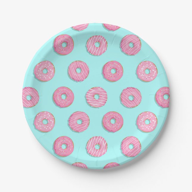 Sugar Sweet Pink Glazed Doughnuts Paper Plate (Front)