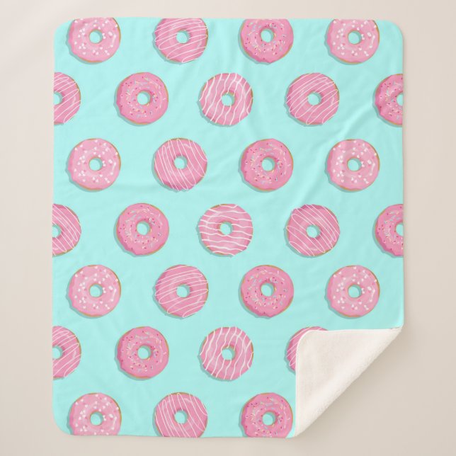 Sugar Sweet Pink Glazed Doughnuts Sherpa Blanket (Front)