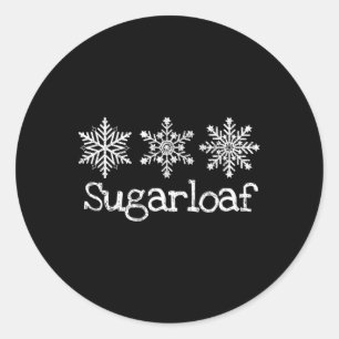 Sugarloaf Mountain Skier Skiing Ski Snowflakes Rus Classic Round Sticker