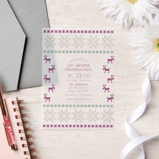 Sugarplum Knit Ugly Sweater Christmas Party Vellum Invitations (Wedding)