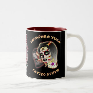 sugarskull lady, sugar skull deva, sword heart Two-Tone coffee mug