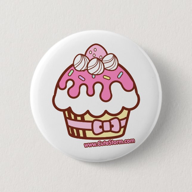Sugary Cupcake round button in white (Front)