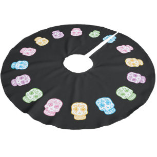 Sugary Skulls On Black Brushed Polyester Tree Skirt