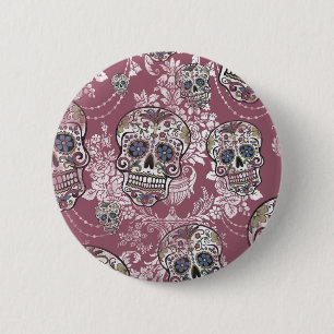 Sugary Sweet Mellow Sugar Skull. 6 Cm Round Badge