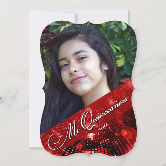 Sugey2 Magic Lights Photo Quinceanera - red Invitation (Front)