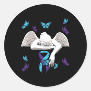 Suicide Awareness Angel Ribbon Butterflies  Classic Round Sticker
