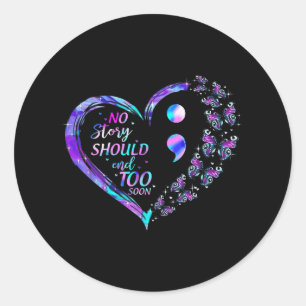 Suicide Awareness Butterflies Heart Semicolon Shir Classic Round Sticker