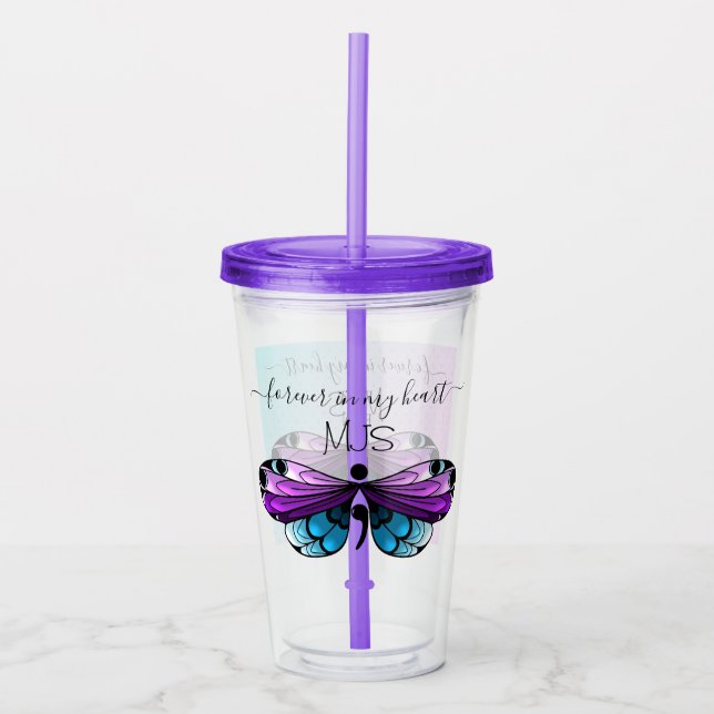 Suicide Awareness Butterfly Semicolon Acrylic Tumbler (Front)