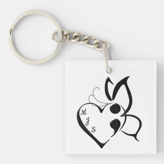 Suicide Awareness Butterfly Semicolon Heart  Key Ring