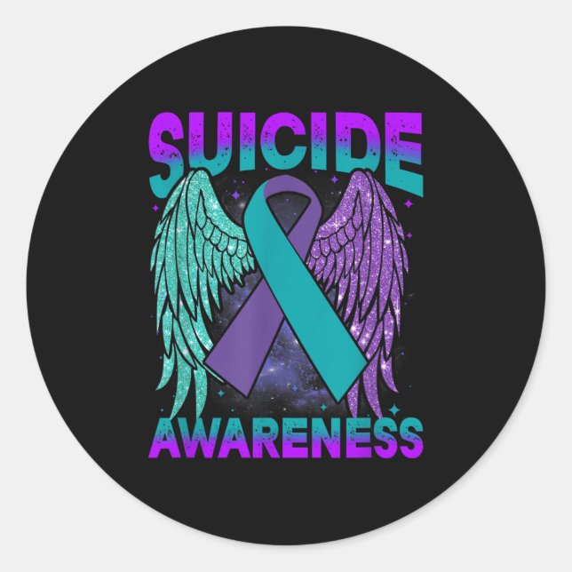 Suicide Awareness Clothing Wings Ribbon Suicide Pr Classic Round Sticker (Front)