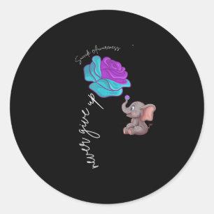 Suicide Awareness Flower Elephant Ribbon Graphic Classic Round Sticker