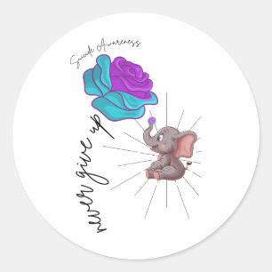 Suicide Awareness Flower Elephant Ribbon Graphic  Classic Round Sticker