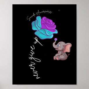 Suicide Awareness Flower Elephant Ribbon Graphic  Poster
