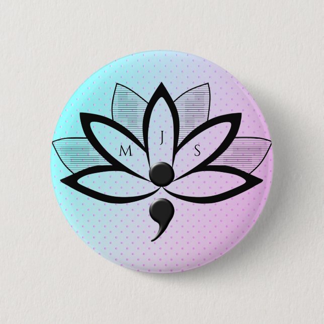 Suicide Awareness Flower Semicolon Initials 6 Cm Round Badge (Front)