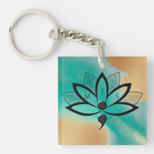 Suicide Awareness Flower Semicolon Initials Locket Key Ring