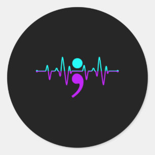Suicide Awareness Heartbeat Happy Ribbon Support G Classic Round Sticker