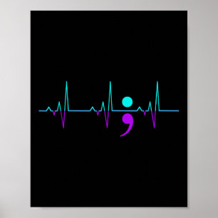 Suicide Awareness Heartbeat Happy Ribbon Support G Poster