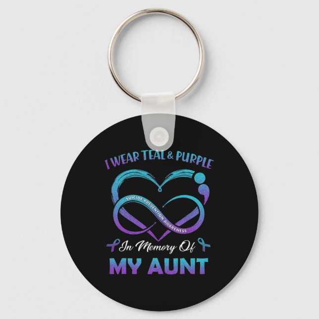 Suicide Awareness I Wear Teal And Purple In Memory Key Ring (Front)