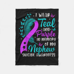 Suicide Awareness I Wear Teal Purple In Memory Of Fleece Blanket