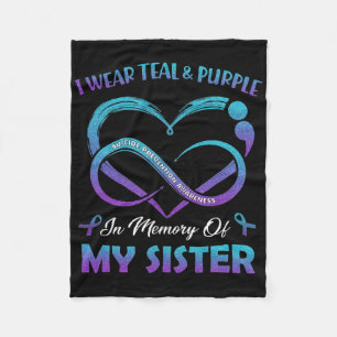 Suicide Awareness I Wear Teal Purple In Memory Of Fleece Blanket