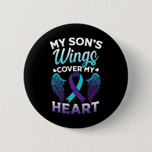 Suicide Awareness Memory Of Son Wings Cover Heart 6 Cm Round Badge
