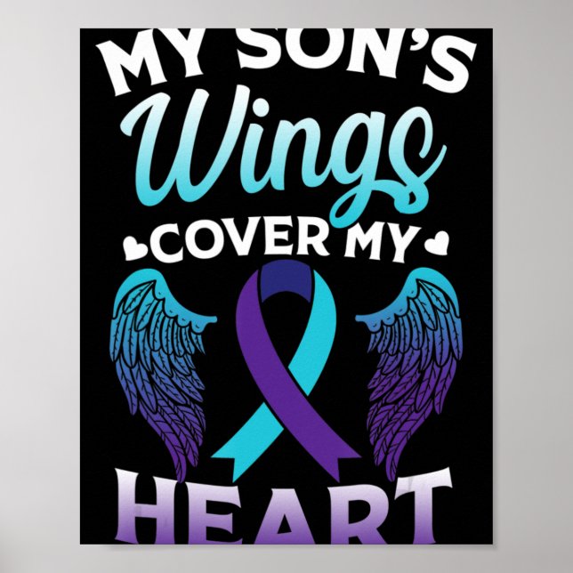 Suicide Awareness Memory of Son Wings Cover Heart  Poster (Front)