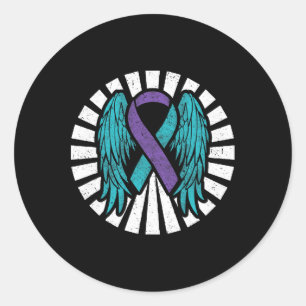 Suicide Awareness Prevention Angel Wings Teal Purp Classic Round Sticker