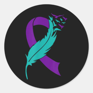 Suicide Awareness Prevention Purple Teal Ribbon  Classic Round Sticker