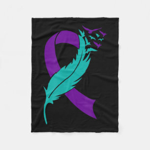 Suicide Awareness Prevention Purple Teal Ribbon Fleece Blanket