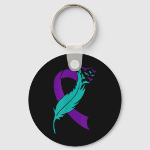 Suicide Awareness Prevention Purple Teal Ribbon Key Ring