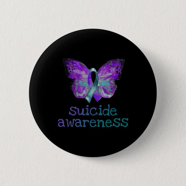 Suicide Awareness Purple Teal Butterfly SemiColon  6 Cm Round Badge (Front)