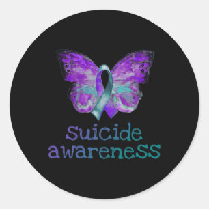 Suicide Awareness Purple Teal Butterfly SemiColon  Classic Round Sticker