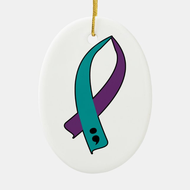 Suicide Awareness Ribbon Ceramic Tree Decoration (Front)