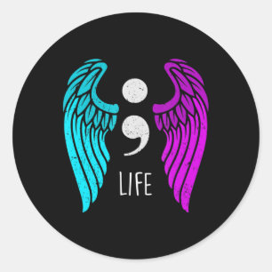 Suicide Awareness  - Semi colon Life Angel Classic Round Sticker