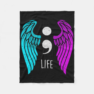 Suicide Awareness - Semi Colon Life Angel Fleece Blanket