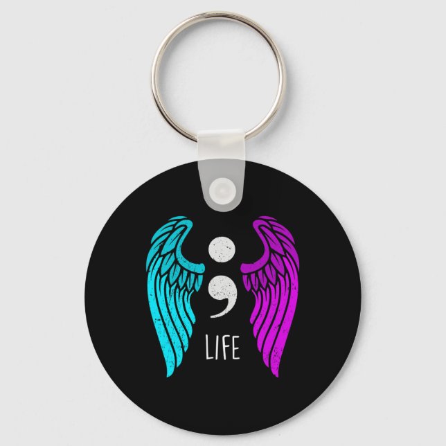 Suicide Awareness - Semi Colon Life Angel  Key Ring (Front)