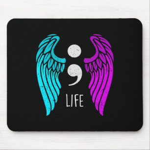 Suicide Awareness - Semi colon Life Angel Mouse Pad